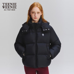 TEENIE WEENIE 小熊女装时尚冬季简约学院风羽绒服连帽款短款面包服