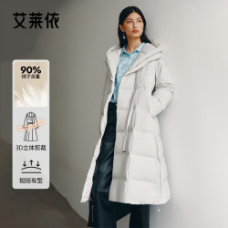 艾莱依 西装领系带长款鹅绒服