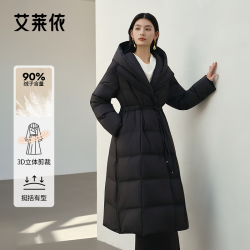 艾莱依 西装领系带长款鹅绒服