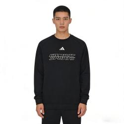 adidas 针织圆领卫衣男春秋款卫衣户外运动防风保暖女子套头衫