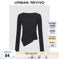 UR UR2026秋季新款女装气质一字领不规则扭结长袖T恤UWM460190+