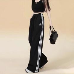 adidas 女裤2026年秋季新款运动裤三条纹宽松直筒阔腿裤时尚垂感长裤