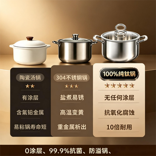 双枪 纯钛汤锅 22cm 无涂层抗菌 家用电磁炉燃气通用