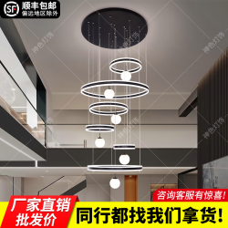 神色 挑高复式楼客厅大吊灯现代简约高端大气2026年新款别墅
