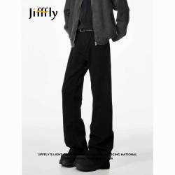 jifffly 黑色弯刀微喇牛仔裤男2025春季新款vibe美式修身直筒裤子