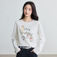 茵曼 纯棉萌宠小狗印花长袖T恤女