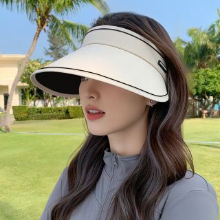 万宝绿 UPF50+空顶防晒帽子女轻盈防紫外线夏季骑行遮阳黑胶太阳帽子百搭  黑胶底-浅杏色