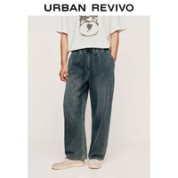 URBAN REVIVO UUY860027 丹宁水洗松紧腰系绳 灰蓝 34 男士牛仔裤