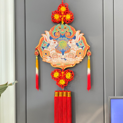 玉兔新款如意兔团锦花新年挂件乔迁客厅玄关装饰实木
