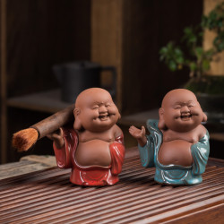创意弥勒佛紫砂茶宠摆件养壶笔架办公室茶具茶玩配件