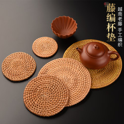 锦格 圆形老藤编杯垫高档藤木养壶垫杯托紫砂壶托干泡垫热销茶具