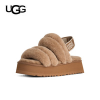 UGG 秋季新款女士时尚舒适纯色露趾一字绑带款休闲毛毛拖鞋1191134