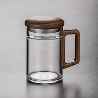 耐高温男士玻璃水杯带盖高档月牙泡茶杯过滤绿茶杯木把喝水杯子