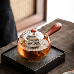 煌山玻璃把壶家用加厚大气耐高温透明茶具茶水分离泡茶高档烧水壶