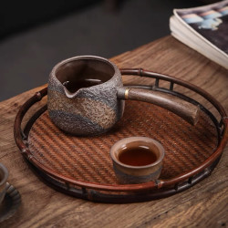 陶瓷侧把公道杯高档仿柴烧公杯茶海小众粗陶分茶器公平杯防烫匀杯