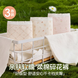芬腾可安 3条装女童内裤秋季薄款透气舒适三角裤中大童不勒臀 组合一(米底花 米白底花 粉底花) 155