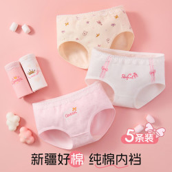 芬腾可安 儿童内裤女孩发育期三角平角内裤女童中大童秋冬 三角5条装 170