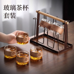 尚言坊 茶杯6只大容量家用客厅高档加厚耐热防烫玻璃杯喝水杯沥水杯架