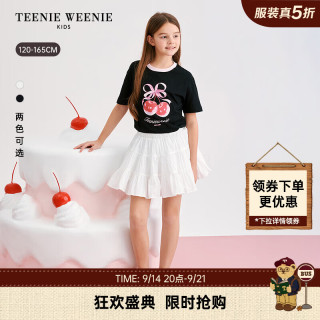 TEENIE WEENIE Kids小熊童装26年新款女童宽松印花撞色棉短袖T恤 黑色 150 cm