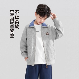 左西 男童学院撞色Polo卫衣夹克 麻灰 110cm