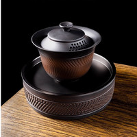 盖碗建水紫陶茶具三才盖碗茶杯带盖单个高档功夫泡茶壶承盖碗套装
