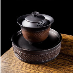盖碗建水紫陶茶具三才盖碗茶杯带盖单个高档功夫泡茶壶承盖碗套装