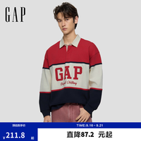 Gap 男女装秋季纯棉复古水洗撞色宽松长袖POLO衫
