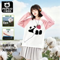 小猪班纳 女童纯棉长袖T恤 粉色熊猫 130