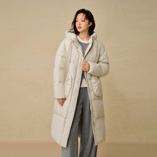 茵曼 连帽抽绳 长款羽绒服 90%充绒量