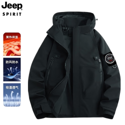 JEEP SPIRIT 冲锋夹克男女同款户外简约时尚百搭防风防水登山服夹克外套 单层-黑色 XL