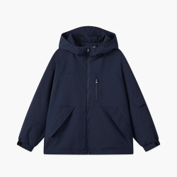 马骑顿 男童秋女童新款户外登山服轻量化宽松大口袋连帽风衣外套 藏青 130