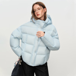范思蓝恩 泡芙连帽羽绒服面包服女冬季2025新款90白鸭绒外套4043 冰蓝色 XXS