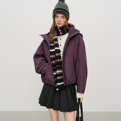 范思蓝恩 轻户外连帽羽绒服夹克女冬季2025新款防水白鸭绒外套4034 紫色 XS