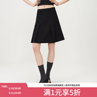 范思蓝恩 简约风立体压褶双面穿半裙2026春夏新款涤纶高腰A摆短裙 黑色 S