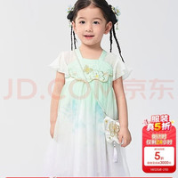 巴拉巴拉 女童国风裙子2024连衣裙夏刺绣汉服襦裙 绿紫色调00347 110cm
