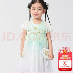 巴拉巴拉 女童国风裙子2024连衣裙夏刺绣汉服襦裙 绿紫色调00347 110cm