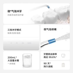 米家 小米（MI）MIJIA/米家电动冲牙器2家用升级微米级气泡脉冲高能净齿防刺痛三挡冲牙模式200ml大水箱长续航洗牙器 白色