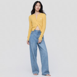 Gap 女装 秋季复古刺绣logo绞花修身针织开衫