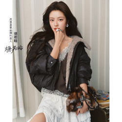 范思蓝恩 短款含绒夹克女冬2026新款仿羊羔毛领外套 蜡褐棕 XS