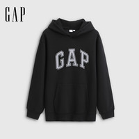 Gap 男女装秋款LOGO抓绒宽松连帽套头卫衣休闲上衣786940 黑色 M (170/92A) 亚洲尺码