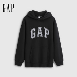 Gap 男女装秋款LOGO抓绒宽松连帽套头卫衣休闲上衣786940 黑色 M (170/92A) 亚洲尺码