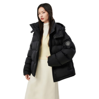 坦博尔 女士泡芙保暖羽绒服 防风锁绒可脱卸帽 黑色 XS(155)