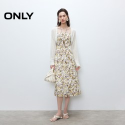 ONLY 秋季甜美镂空针织罩衫碎花吊带裙子长裙连衣裙女