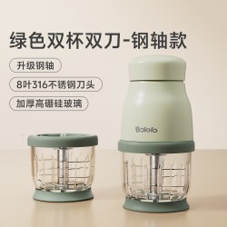 波咯咯 辅食机 316不锈钢8叶刀头 青莲绿有线双杯双刀