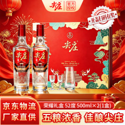 尖庄 五粮液集团股份出品 浓香型白酒纯粮酒 中秋走亲访友佳选 52度 500mL 2瓶 （荣耀礼盒）
