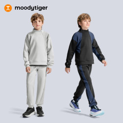 moodytiger 男童裤子柔软透气春秋儿童长裤弹力休闲抗皱束脚空气层户外运动裤 月魄灰 170