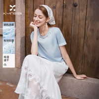 香影 蓝色圆领t恤女2026夏季新款休闲宽松棉质薄上衣 航线蓝 L 165/88A/110-125斤