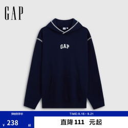 Gap 男女装秋镶边贝壳绣宽松连帽加绒卫衣上衣1SS623709 海军蓝 S (165/88A) 亚洲尺码