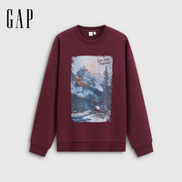 Gap 831648 北欧印花重磅抓绒 暗红色 L 男士卫衣