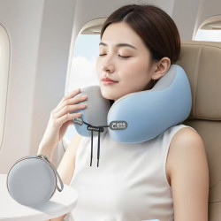 u型枕记忆棉旅行坐车飞机枕头脖子靠枕学生午睡枕护颈枕 冰岛蓝 带收纳盒